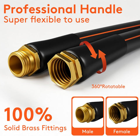 10FT x 5/8'' Flexible Garden Hose, No-Kink Rubber Water Hose, W.P. 200 PSI