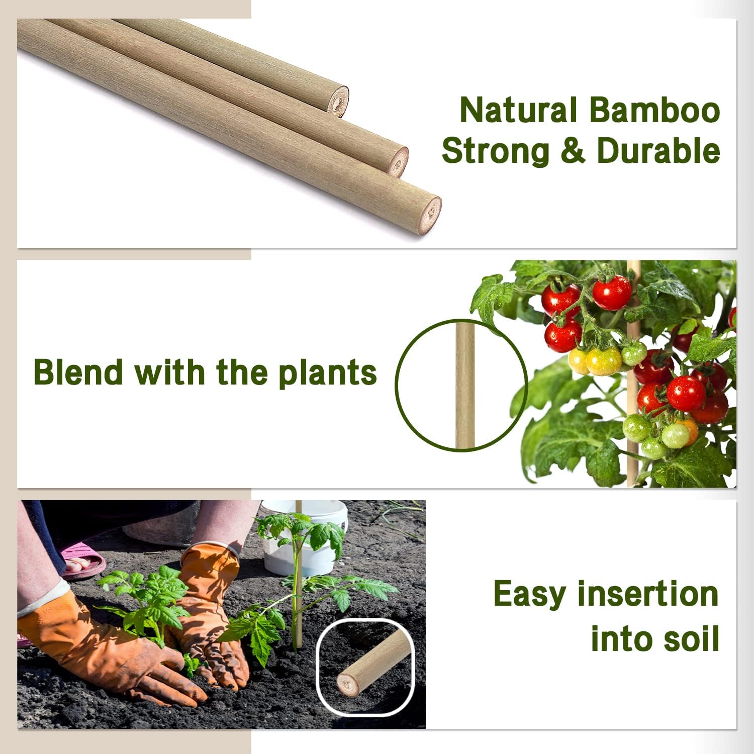 Plant Stakes,16IN Natural Garden Bamboo Sticks, 20Pcs Plant Support Stakes