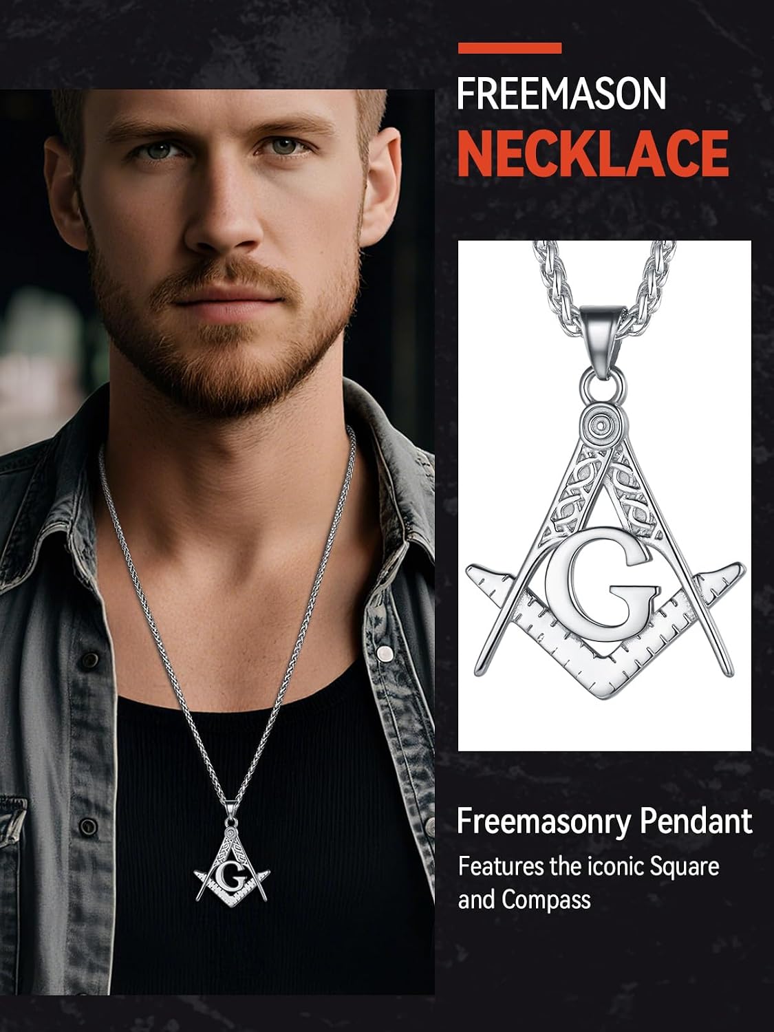 FaithHeart Masonic Necklace for Men, Freemason Compass Symbol 18K Gold Plated/Stainless Steel Free and Accepted Masons Pendant Jewelry with Gift Box
