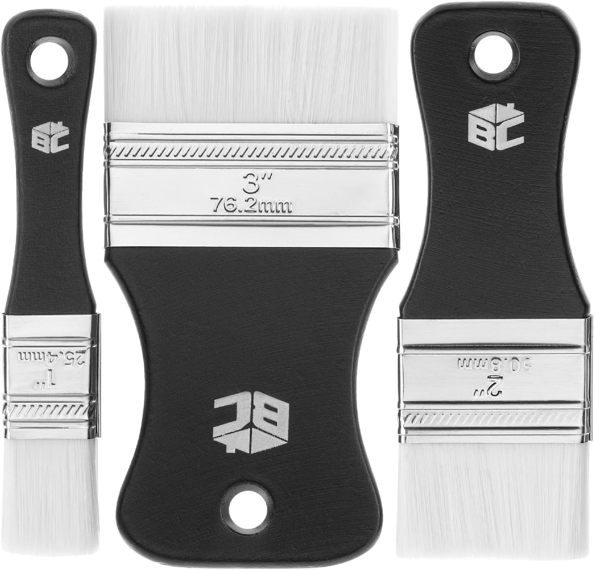 Bates- Flat Paddle Paint Brush Set, 3 Pack, 1"/2"/3" Nylon Bristles