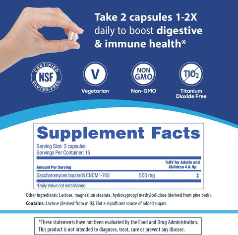 Florastor Probiotic for Digestive and Immune Health, 30 Capsules