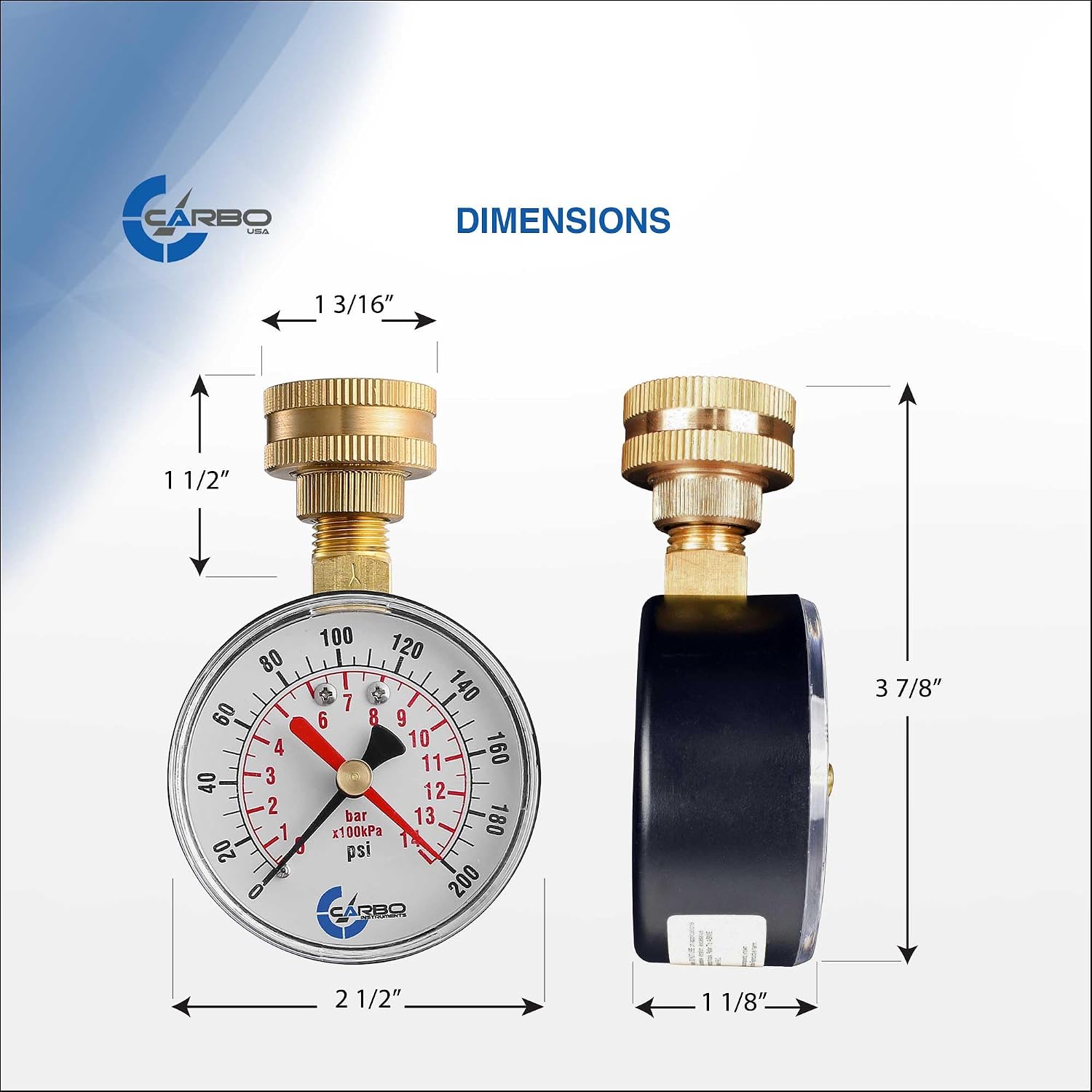 2-1/2" Water Pressure Test Gauge, 0-200 PSI, Red Max Pointer, 3/4" Female Hose Thread, Rust-Free Corrosion-Resistant Case, Brass Connector, for Home, Garden, RV, Indoor/Outdoor