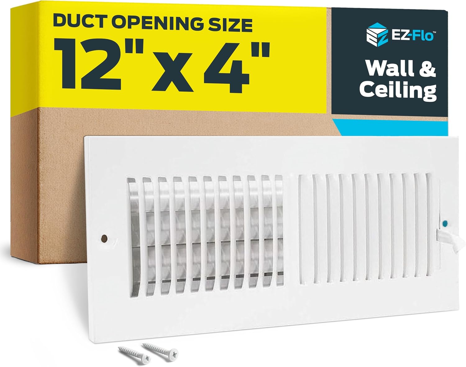 EZ-FLO 12 x 4 Inch (Duct Opening) Air Vent Cover for Wall or Ceiling, Two-Way Ventilation Register, Solid Steel HVAC Register Cover, White, 61611