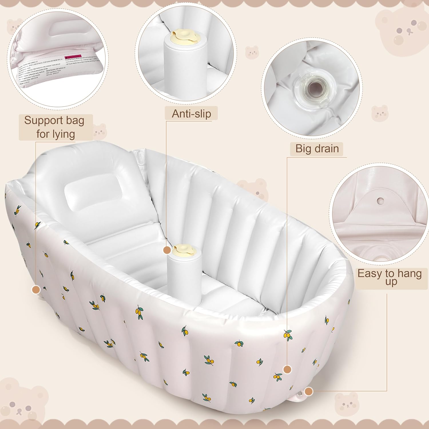MINK Inflatable Baby Bathtub for Toddlers and Kids - Self-Inflating Design, No Pump Needed, Press Center to Inflate - Portable Collapsible Travel Baby Tub for Newborns to 36 Months(Olive Bath)