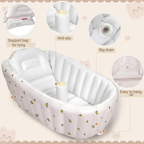 MINK Inflatable Baby Bathtub for Toddlers and Kids - Self-Inflating Design, No Pump Needed, Press Center to Inflate - Portable Collapsible Travel Baby Tub for Newborns to 36 Months(Olive Bath)