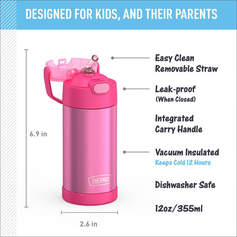 THERMOS FUNTAINER Water Bottle with Straw, 12oz, Pink
