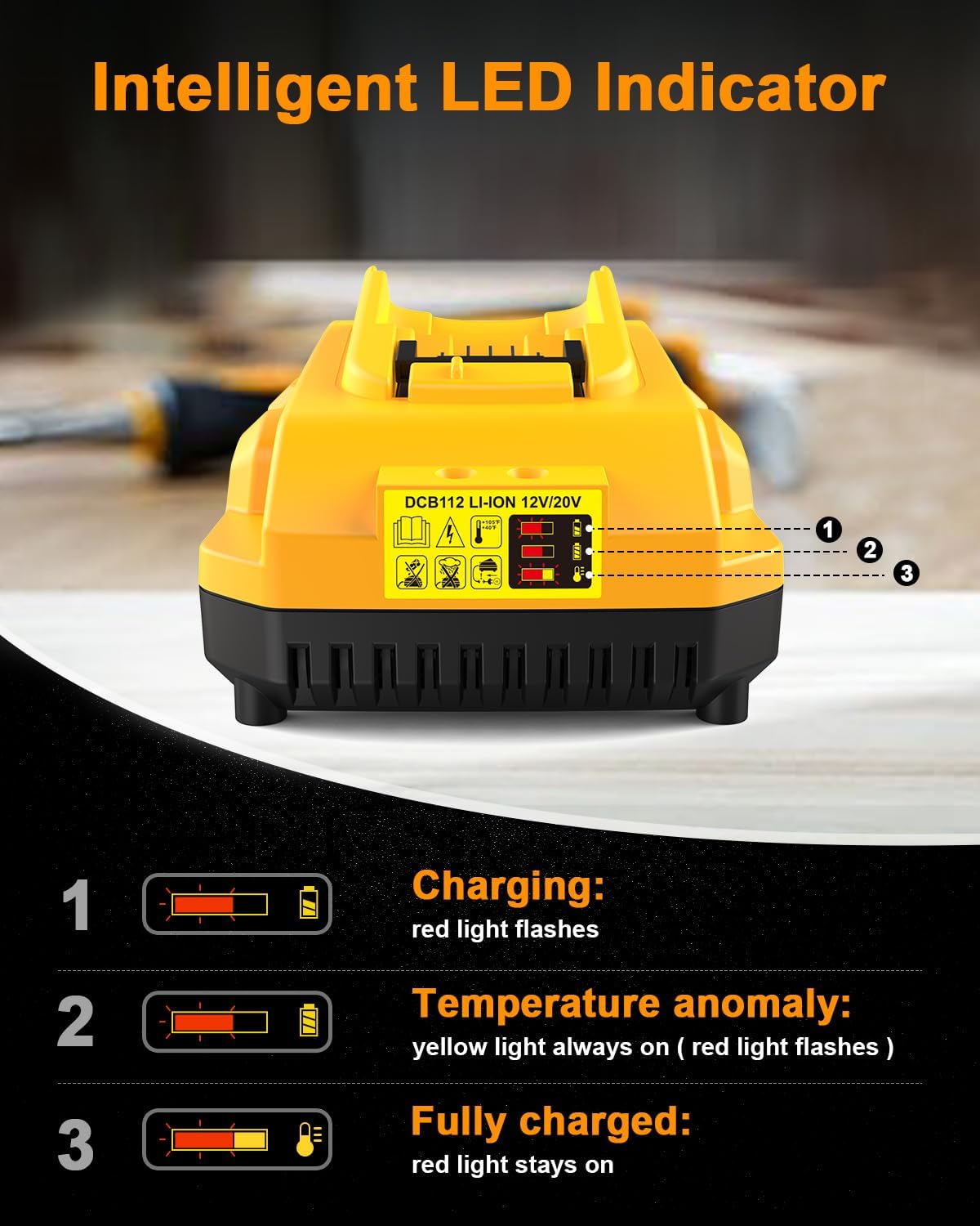 DCB112 20V MAX Battery Charger Replacement for Dewalt Battery Charger, Compatible with Dewalt 12V-20V Battery