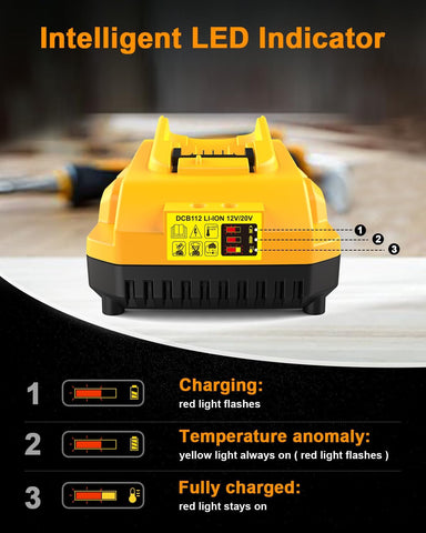 DCB112 20V MAX Battery Charger Replacement for Dewalt Battery Charger, Compatible with Dewalt 12V-20V Battery