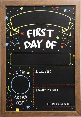 First Day Last Day of School Double Sided Sign with Frame (Reusable Dry Erase Board for Liquid Chalk Markers - 9.17" x 13.27") | Double Sided and Reusable - For use with Liquid Chalk Markers