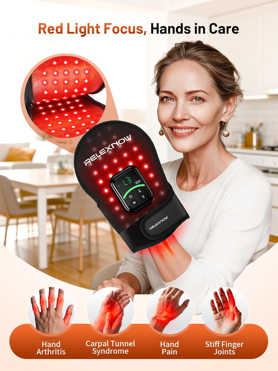 Red Light Therapy Glove for Hand, FSA&HSA, 5 Modes 5000mAh Controller
