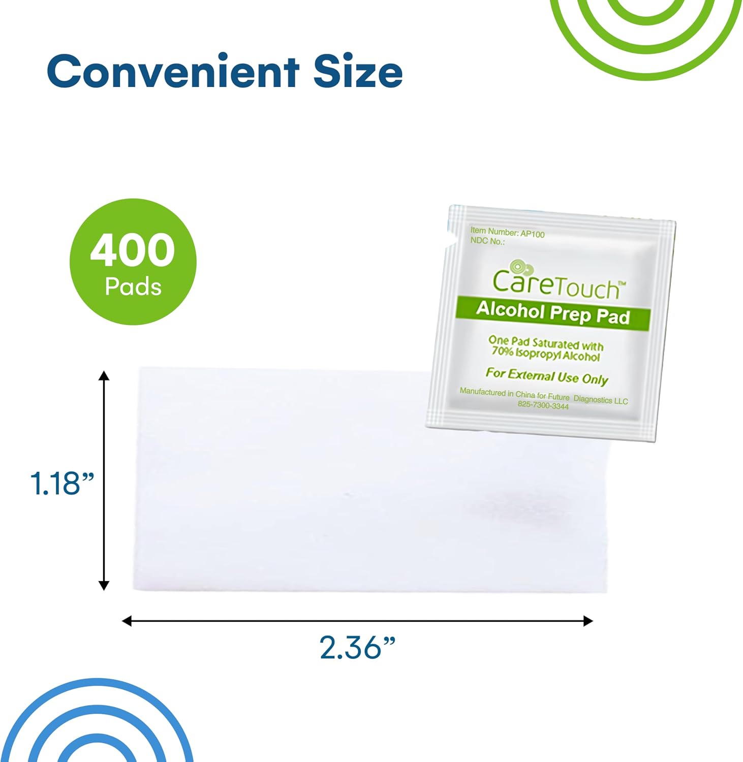 Care Touch Alcohol Prep Pads - 400 Count Alcohol Wipes Individually Wrapped, 1.18x2.36 Inches - 70% Isopropyl Swabs for Home, Medical, or First Aid Kits - Sterilized 2-Ply Pads