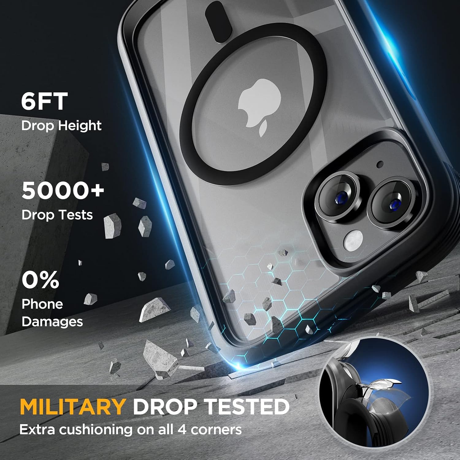 Miracase for iPhone 13 mini Case 5.4",Built-in Glass Screen Protector,Black