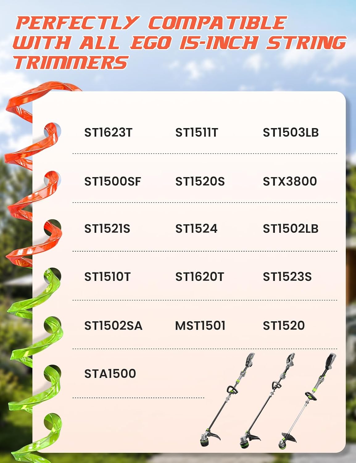 YWTESCH 4 Pack AL2420PD 0.095’’ Replacement Twisted Trimmer Lines Compatible with All EGO 15-Inch String Trimmers, 56 FT Dual Color Pre-Cut Heavy Duty Weed Wacker String for EGO Line Trimmers