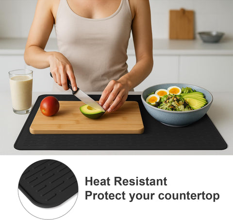 Stove Top Cover for Electric Stove- Range Covers for Electric Stove,Silicone XXL Dish Drying Mat, Glass Cooktop Covers, Flat RV Range top Mats (Black, 30"x21")