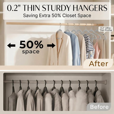 SMARTOR Plastic Hangers 200 Pack - Thin Hangers for Space Saving - Gray