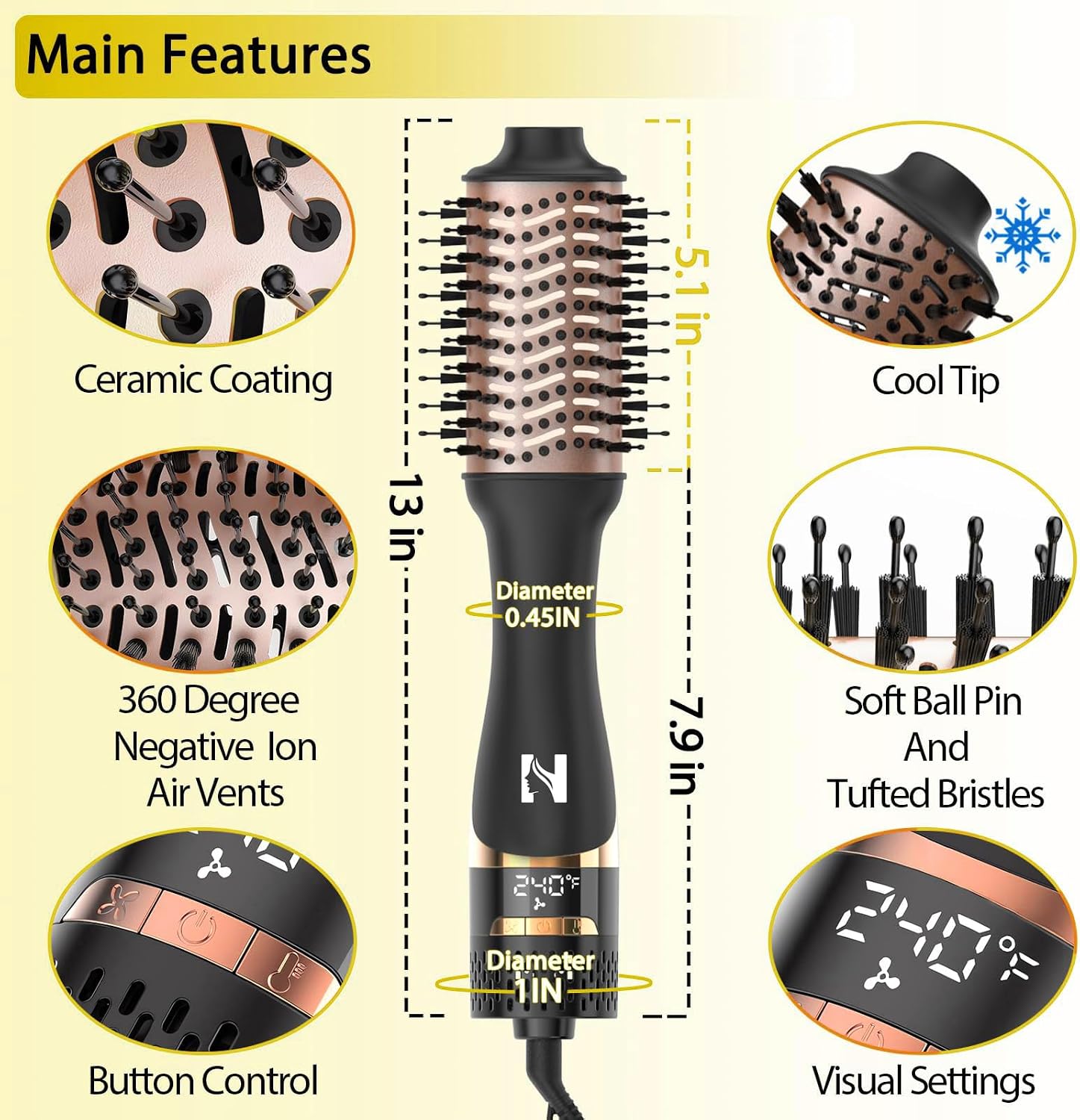 Nicebay Hair Dryer Brush with Display Screen, Anti-Frizz Styler Volumizer