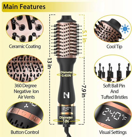 Nicebay Hair Dryer Brush with Display Screen, Anti-Frizz Styler Volumizer