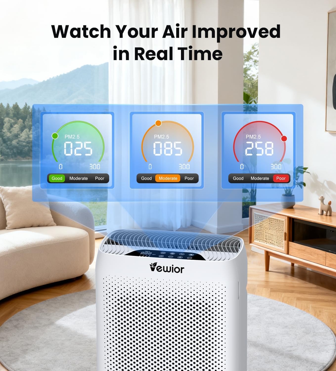 VEWIOR Air Purifiers with Washable Filter for Home Large Room Up to 3000ft²