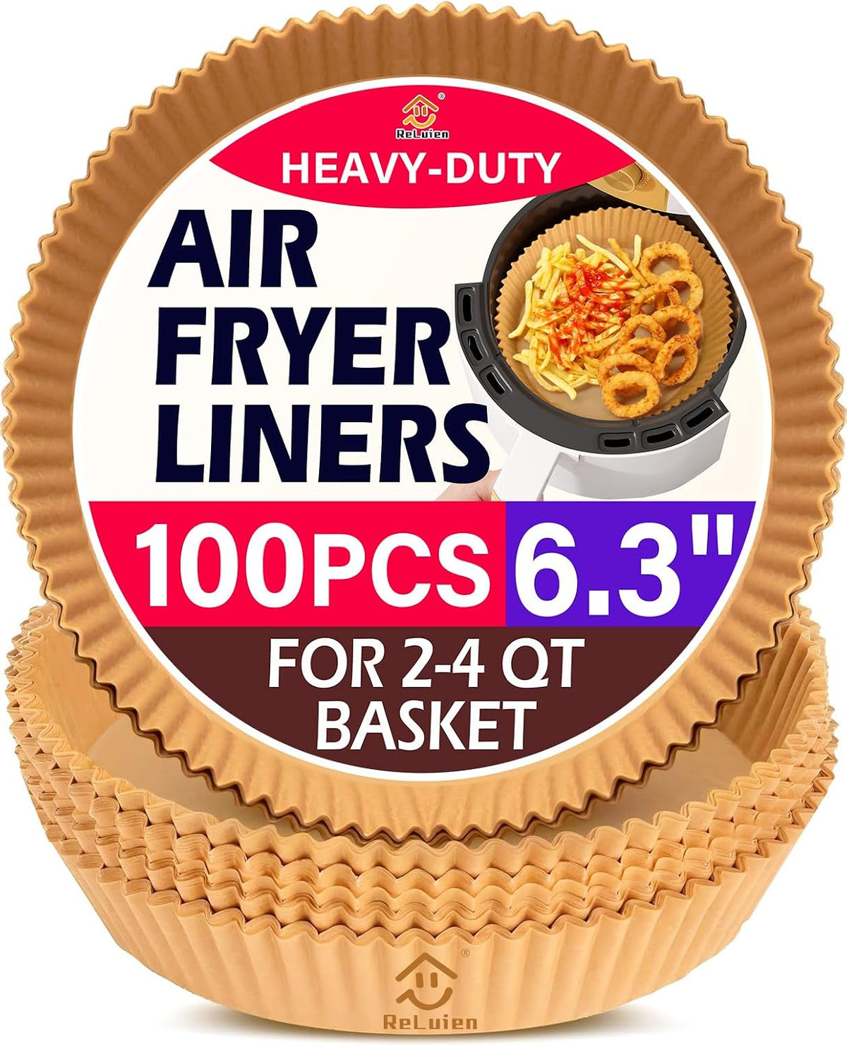 Air Fryer Liners Disposable 100PCS, 6.3 inch Unbleached Paper for 3-5QT