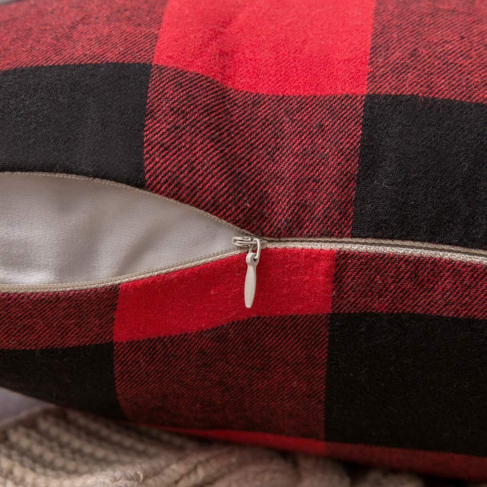 MIULEE Christmas Plaid Lumbar Pillow Covers 12x20 Black and Red Pack of 2