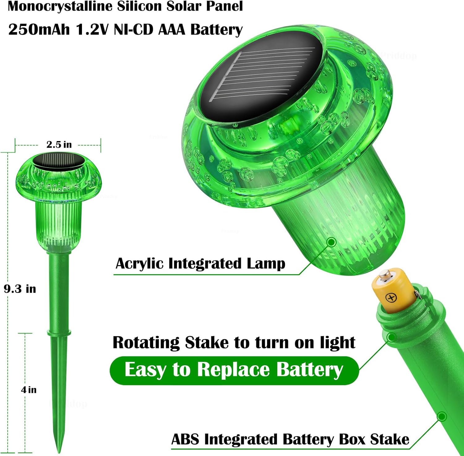 Priddop Solar Lights Outdoor Waterproof 8 Pack LED Green Stake Mushroom