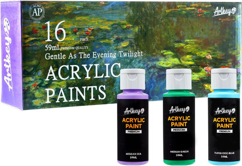 Artkey Black Acrylic Paint - 2oz/59ml Acrylic Paints Professional Artists Painting Kit for Canvases Fabric Rock Leather Easter Egg Wood Ceramic Glass Art Craft Painting