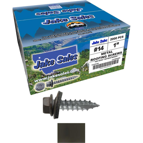 14 x 1 Charcoal Metal Roofing Screws - Hex Washer Head- Self-Starting/Tapping - EPDM Washer. 1 x 250 Count Bag - 250 Screws
