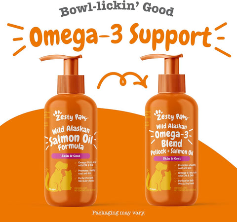 Zesty Paws Salmon Oil for Dogs & Cats - Omega 3 for Dogs 8.5oz