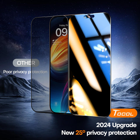 TOCOL for iPhone 16 Pro Privacy Screen Protector 6.3-Inch [True 25°Anti Spy], [9H+ Hardness] Tempered Glass for iPhone 16 Pro Full Coverage Screen Protector, Easy Installation, 2 Pack