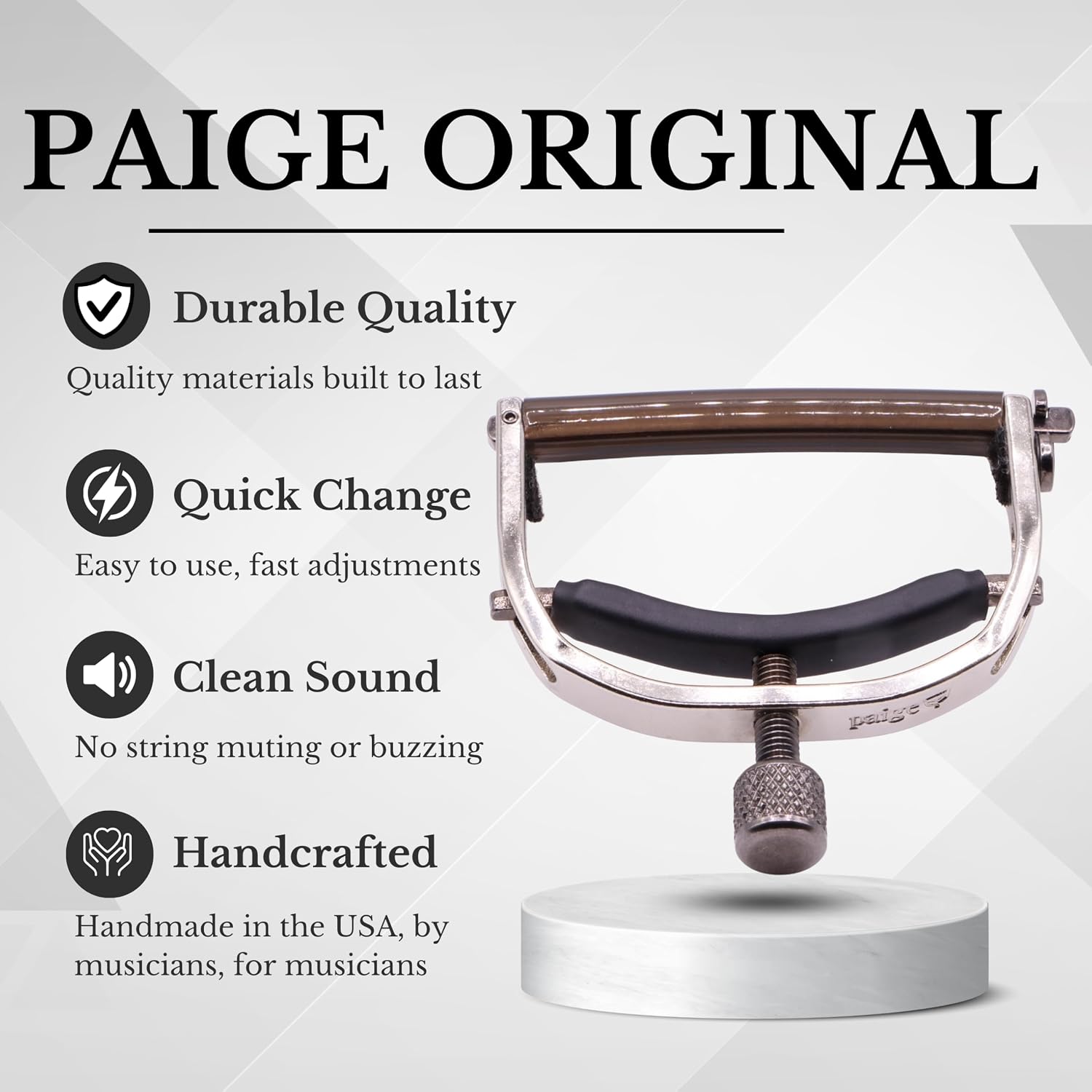 Paige 6-String Guitar Capo – Nickel, Proudly Made in the USA – Adjustable Tension, Ultra-Thin Design – Fits Standard Acoustic Guitars