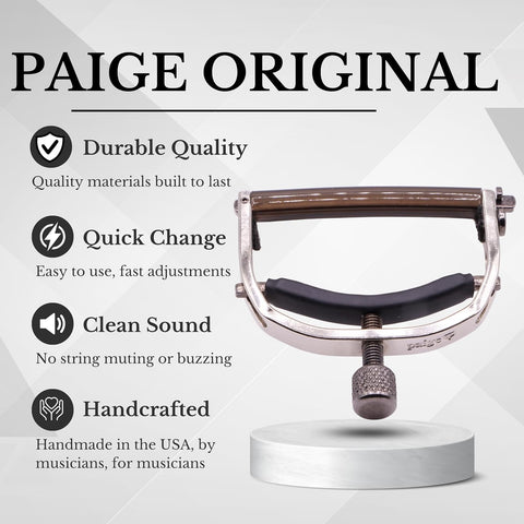 Paige 6-String Guitar Capo – Nickel, Proudly Made in the USA – Adjustable Tension, Ultra-Thin Design – Fits Standard Acoustic Guitars