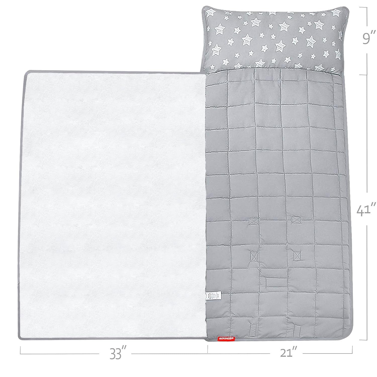 Moonsea Toddler Nap Mat with Pillow and Fleece Minky Blanket Grey