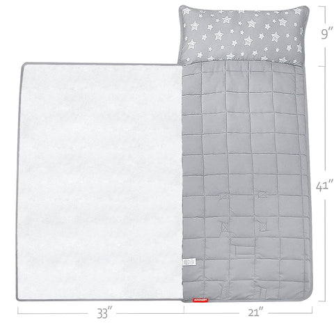 Moonsea Toddler Nap Mat with Pillow and Fleece Minky Blanket Grey