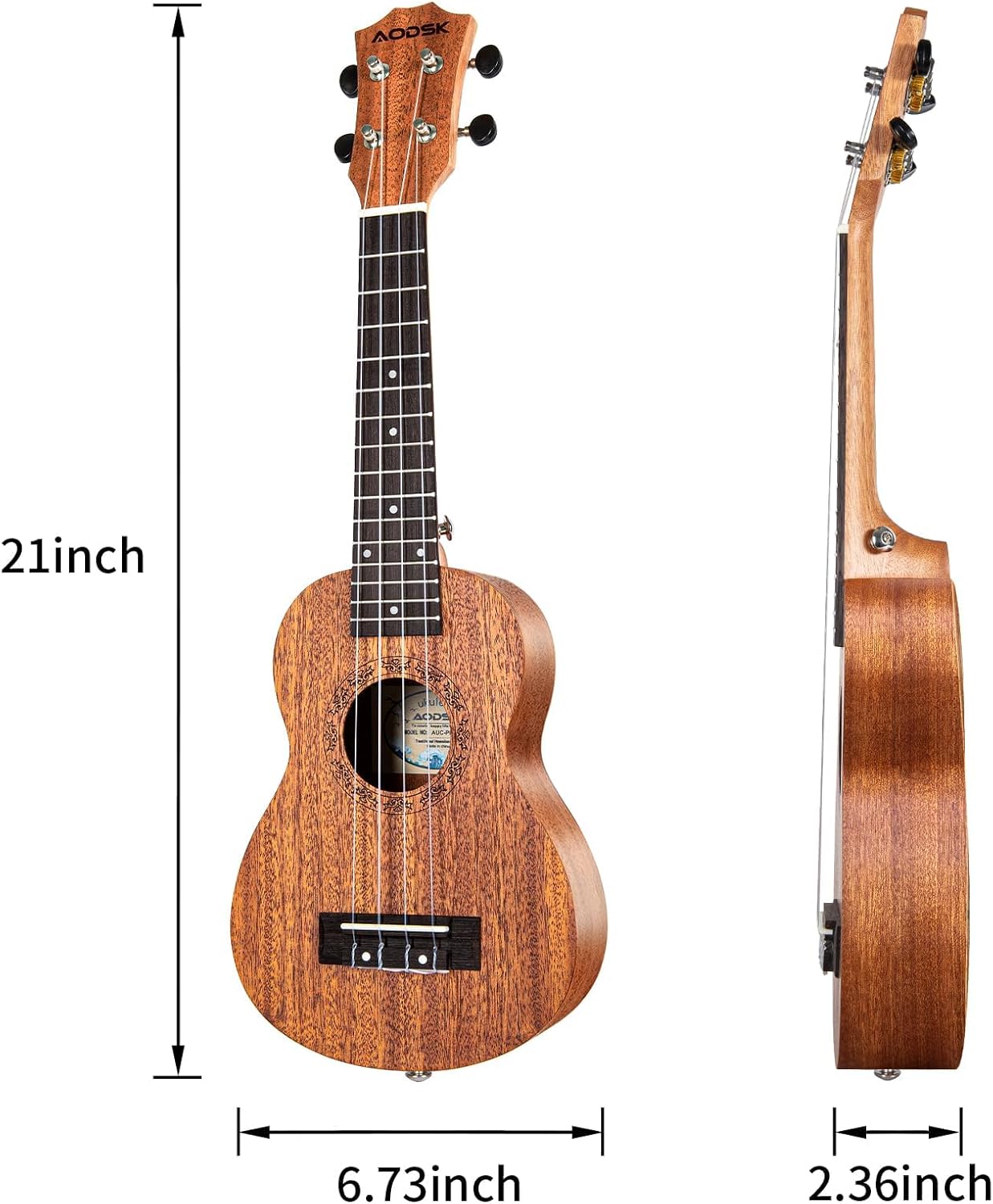 AODSK Soprano Ukulele for Beginner 21 Inch Ukelele with Gig Bag Strap Nylon String 4 Picks Holiday Gift