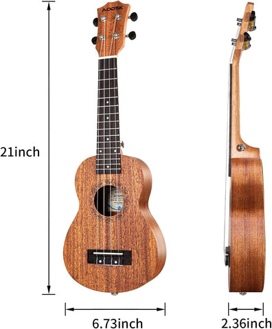 AODSK Soprano Ukulele for Beginner 21 Inch Ukelele with Gig Bag Strap Nylon String 4 Picks Holiday Gift