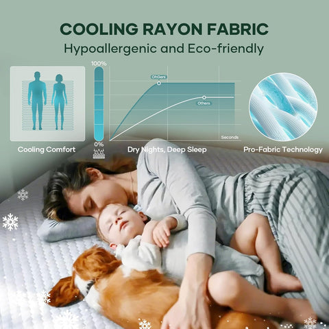 OhGeni 100% Waterproof Mattress Protector,Twin Size Premium Bamboo Soft Thick Pad,3D-Air Fabric Cooling Breathable Fitted Sheets,Washable Bed Cover for Kids Toddler Bedwetting Over 99 Count Hex Bumps