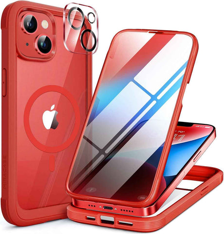 Miracase for iPhone 14 Case,Full-Body Bumper &Glass Screen Protector,Red