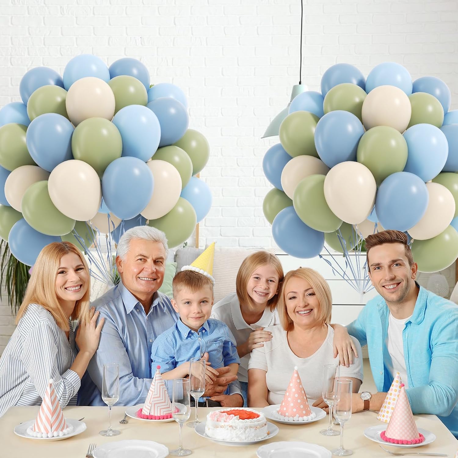 60pcs 12inch Blue and Green Balloons with Blue Sage Green White Balloons