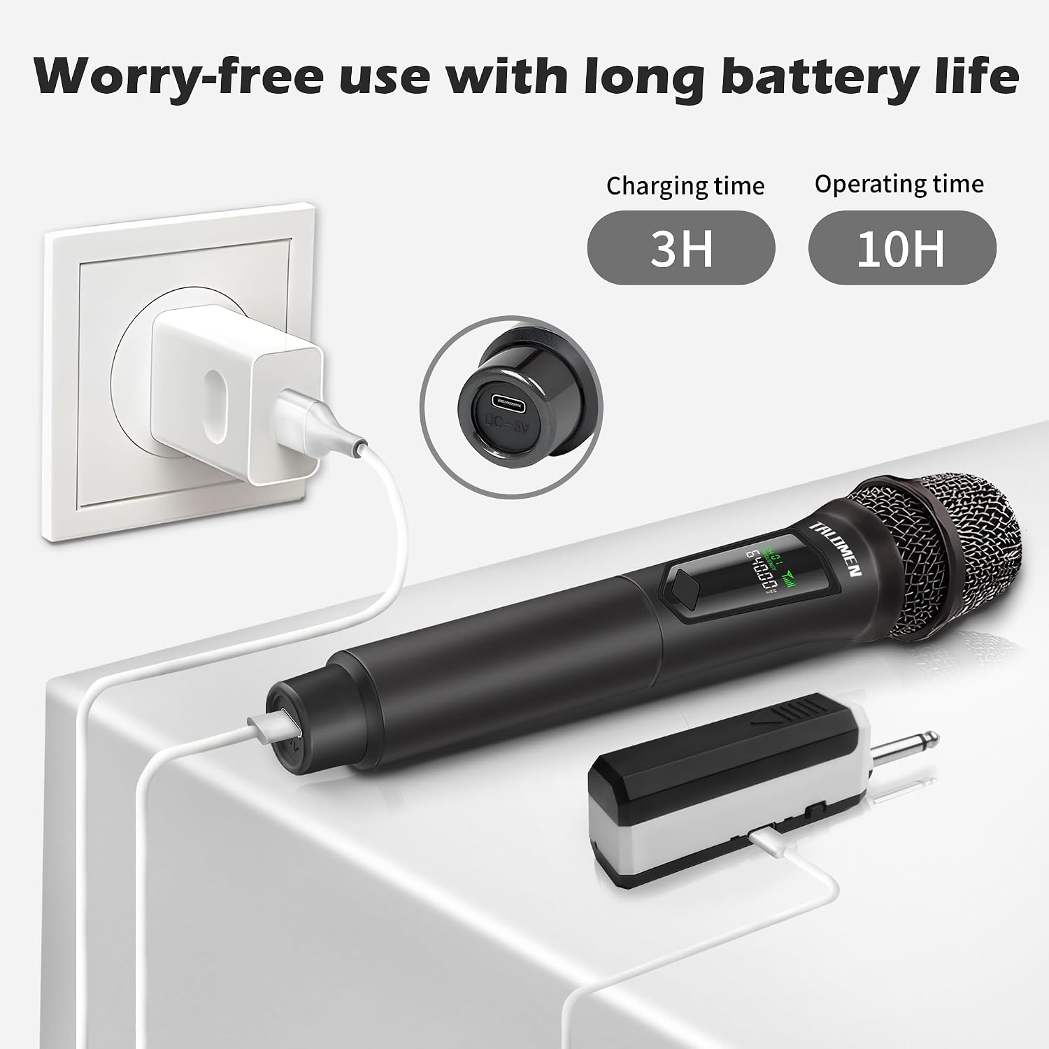 talomen Wireless Microphones, Professional Dual Karaoke Microphone for Singing, Handheld Cordless Dynamic Mic System with Rechargeable Receiver(160 Ft) for Wedding, DJ, Speech, Church, Party, K602-BW