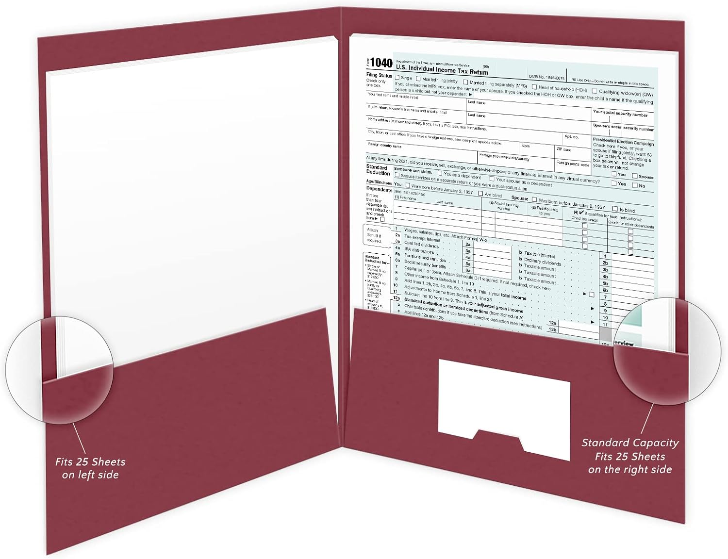 The Gallery Collection, 25 Count, Burgundy, Tax Returns Pocket Folders, Gold Foil Stamped, for Tax Professionals (9 x 12)