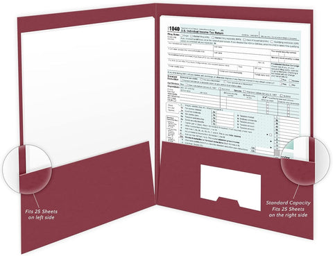 The Gallery Collection, 25 Count, Burgundy, Tax Returns Pocket Folders, Gold Foil Stamped, for Tax Professionals (9 x 12)
