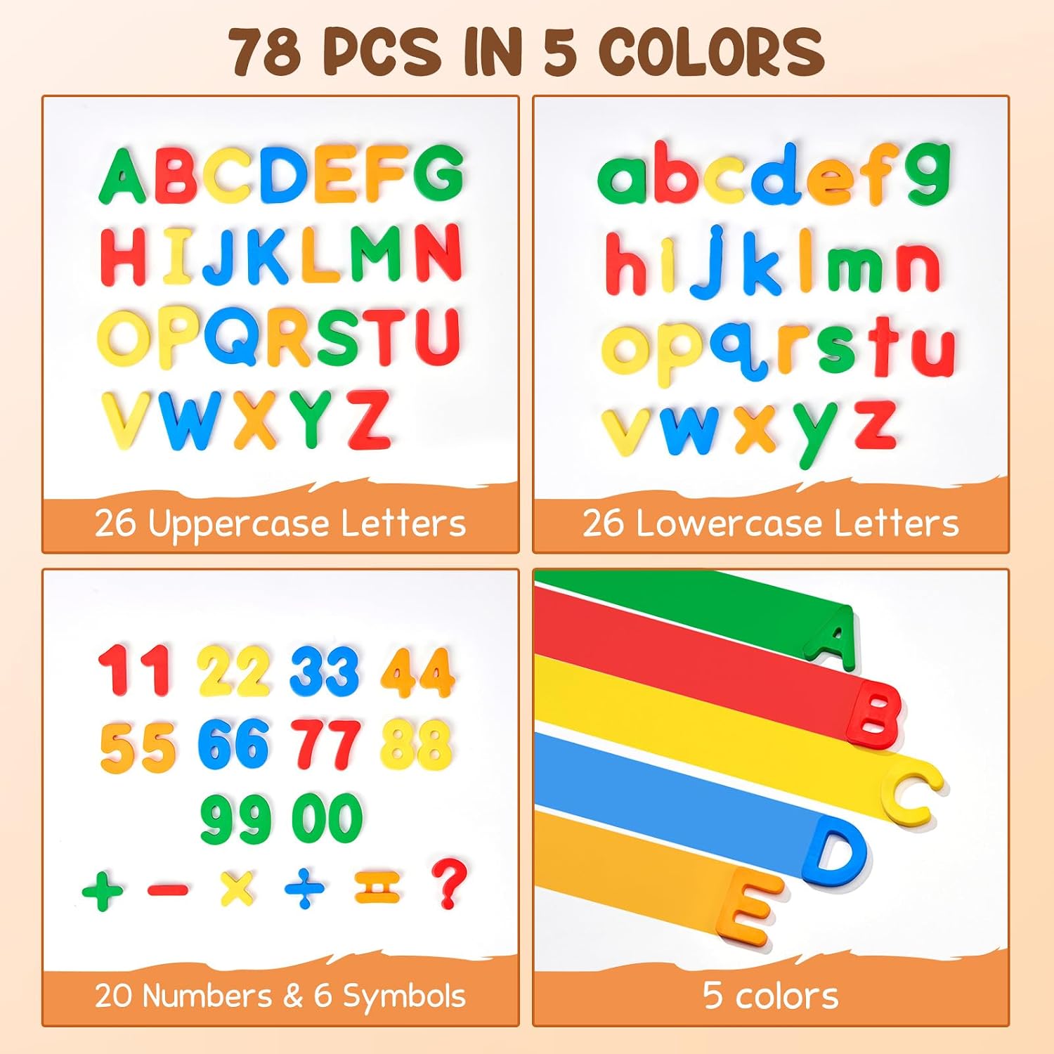 JoyCat Magnetic Letters Numbers Alphabet ABC 123 Fridge Magnets, 78 Pcs