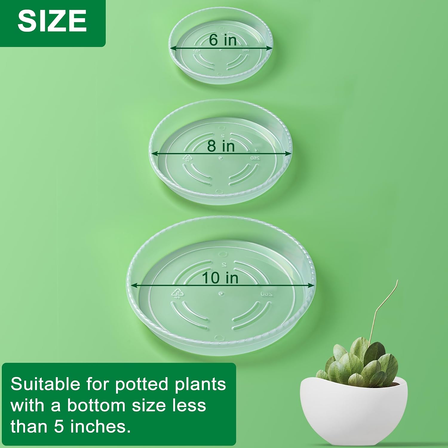 Hoewina Plant Saucer - 18 Pack (6in/8in/10in) Plastic Plant Trays for Pots