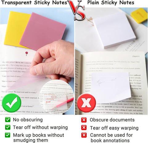 ENLUOM 400 Sheets Colored Transparent Sticky Notes - 3 x 3 in Translucent Sticky Notes, Pastel Clear Waterproof Self-Sticky Note, See Through Sticky Note, Aesthetic Office Supplies (8 Pads)