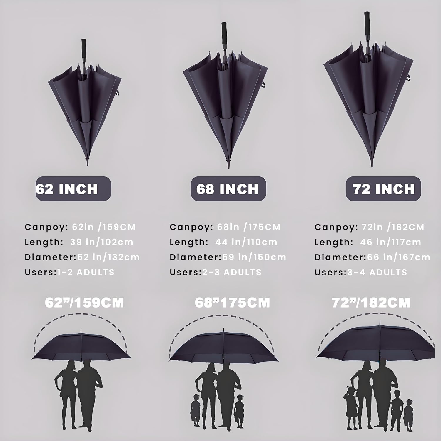 54/62/68/72 Inch Large Golf Umbrella Windproof Auto Open for Rain