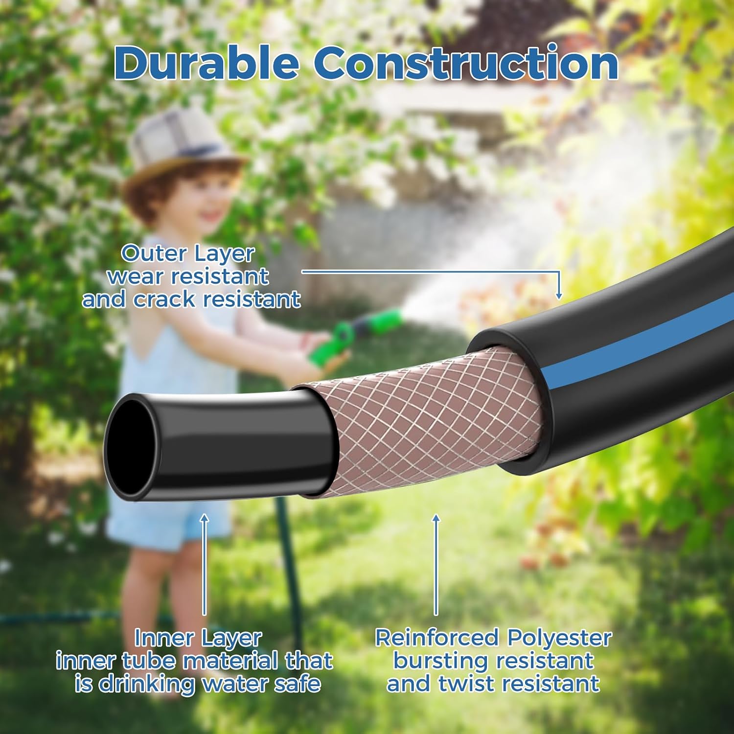 SheeChung Short Garden Hose 1ft x 5/8",Rubber Leader Hose,Female to Female