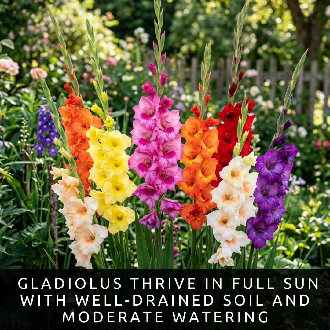10 Gladiolus Bulbs, Mixed Colors - Sword Lily, Easy to Grow Perennial Garden or Container Flowers