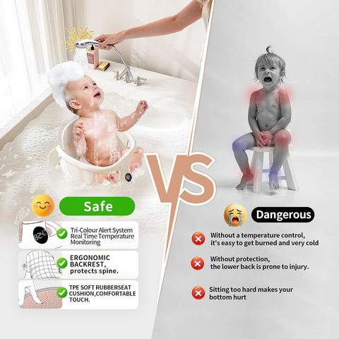 Baby Bath Seat 6+ Months with Temp Display Non-Slip Suction Base Tub Seat