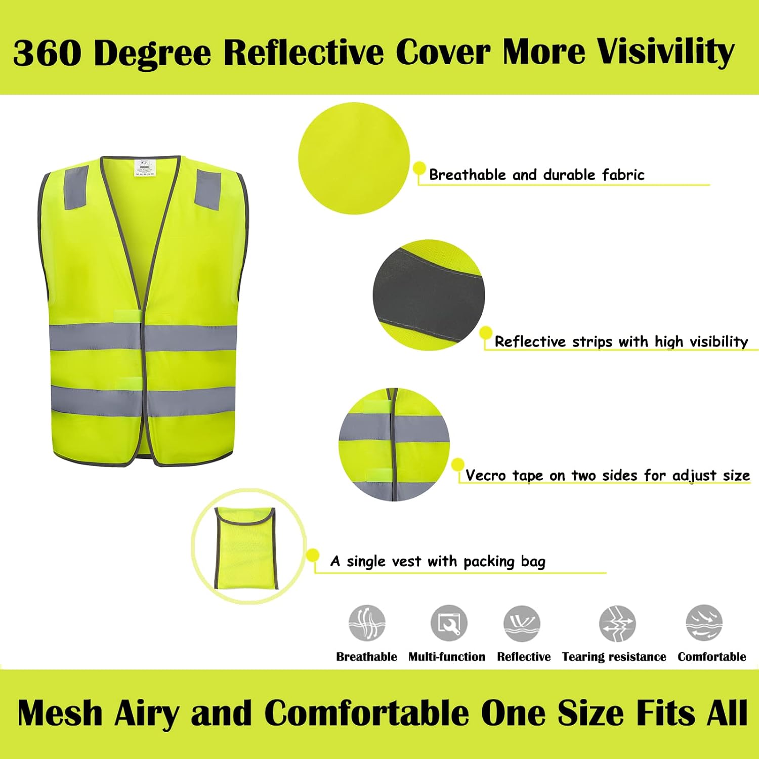 Safety Vests 10 Pack - Yellow Reflective High Visibility Construction ANSI Class 2 Work Vest for Men,Woman,Hi Vis Vest Mesh and Neon Silver Strip