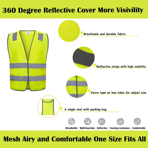 Safety Vests 10 Pack - Yellow Reflective High Visibility Construction ANSI Class 2 Work Vest for Men,Woman,Hi Vis Vest Mesh and Neon Silver Strip